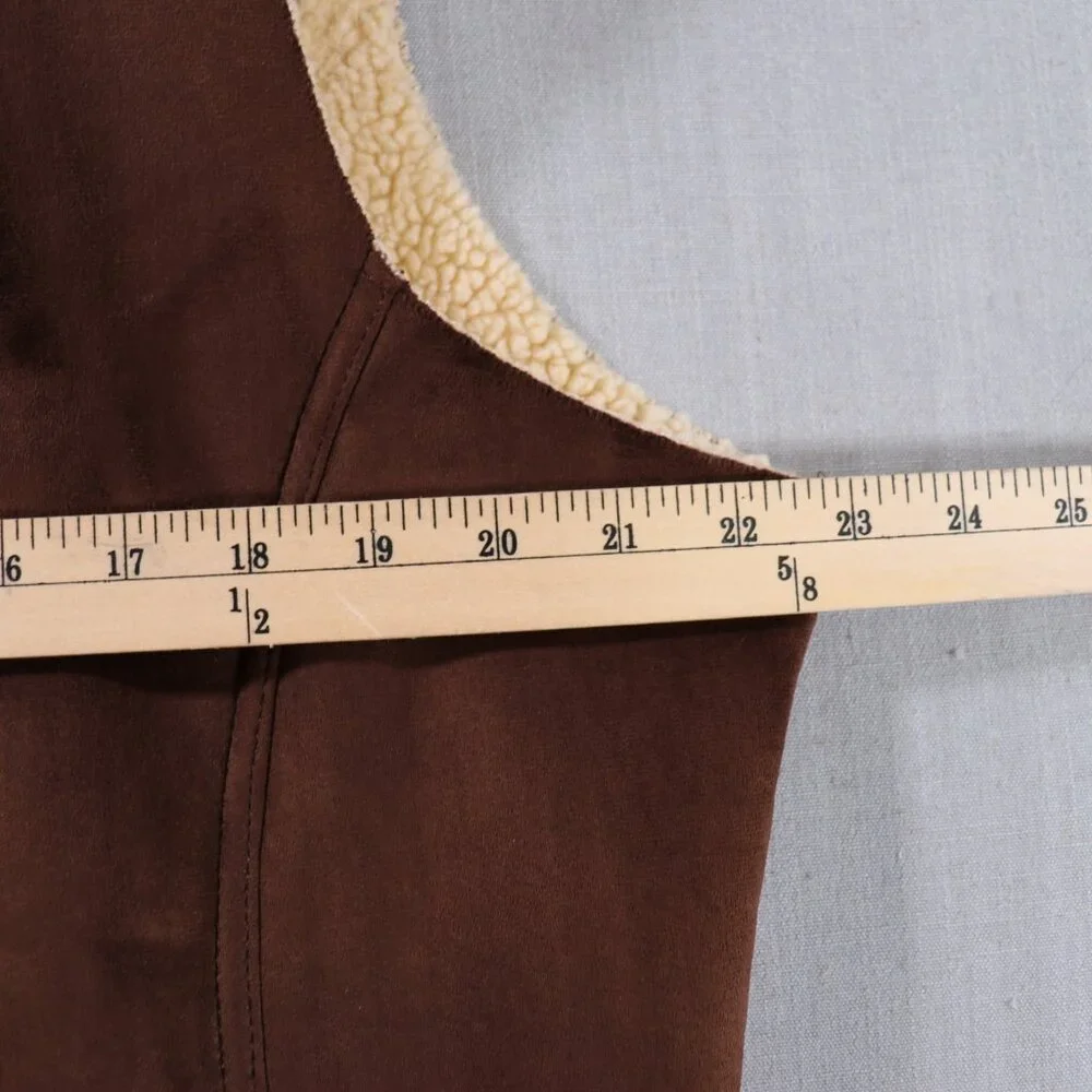 Lands End Faux Suede Sherpa Vest Women’s XL Petite 18-20 Brown Lined Full Zip - Picture 9 of 16